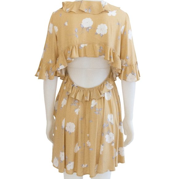 Indikah Yellow and White Floral Mini Dress Size 12 - Picture 2 of 2